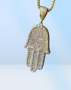 Quality Hip Hop Bling Box Chain 24Inch Women Men Couple Gold Silver Color Iced Out Hamsa Hand Pendant Necklace With Cz333b9989001