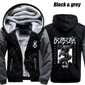 Inverno quente hoodies berserk engrossar velo hoodie anime zip-up jaquetas camisolas tripas zíper jaqueta casual streetwear casacos