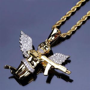 Mężczyźni Pełne mrożone naszyjniki dhinestone Auniquestyle Cupid Angel wisiorek Hip Hop Cuban Cain Naszyjnik Złota Biżuter na Męskie Mikro Pave168s