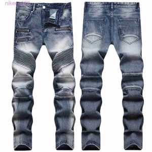 Designer Autumn and Winter New Men's Vintage Patchwork Jeans Trendy Personalized Slim Fitting Small Foot Motorcycle Pants