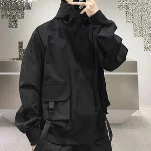 Qweek Hip Hop Harajuku Kvinnor och män Jacka Streetwear Safari Style överdimensionerad huva Autumn Spring Coat Gothic Clothes Techwear 231225