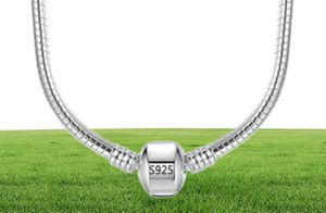 Med certifikat 45/50/55/60cm 925 Solid Silver Chain Necklace Fit Pendants Beads Charms DIY Gift Smycken Tillbehör LJ2008315142087