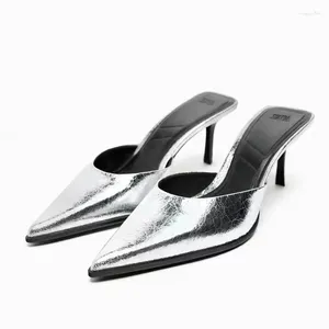 Dress Shoes 2024 Women's Pointed High Heels Silver And Black Bicolor Banquet Ball Everyday Wear Versatile