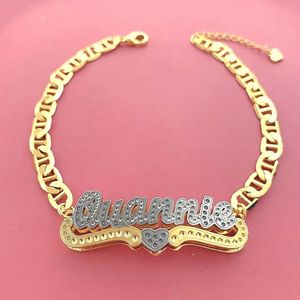 Targhetta 3D bicolore personalizzata a doppio strato con cuore Bracciale con nome personalizzato placcato oro personalizzato per donna 231225