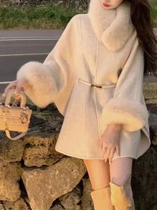 Eleganckie kobiety wełniane płaszcz Koreańskie mody Koreańskie kurtki w stylu Slim Solid Fairycore Autumn Winter Coats 231225
