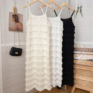 Casual Dresses 2023 Spring Summer Women V-neck All-match Lady Spaghetti Strap Dress Mesh Tank Vestidos Bottomings Midi WZ2157