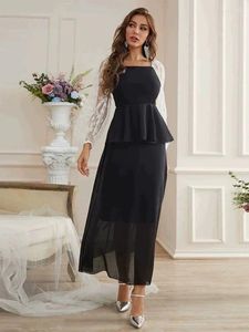 Casual Dresses Women Elegant Maxi 2023 Spring Square Neck Long Sleeve Floral Slim Formal Turkish Evening Party Robe Vestidos