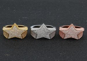 Bakır Altın Gümüş Gülgold Renk Kaplamalı Kaliteli Taş Yıldız Şekli Hip Hop Jewerly Halkalar Erkek Buzlu Elmas Rings3727954