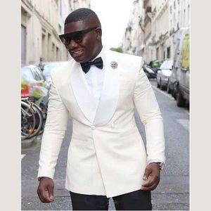 Giacche Nuovo stile Scialle in giro per la testa a doppio petto da sposa bianca da sposa bianca da sposa da sposa da uomo per matrimoni Cena da ballo Best Man Blazer (Giacca+Pant