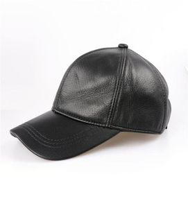 Echtes Leder Baseball Cap Männer Schwarz Rindsleder Hut Männlich Einstellbar Herbst Winter Echt Leder Schirmmützen 2205177362667