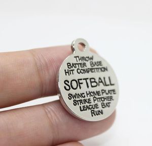 New Arrivals 12pcs22mm Softball Charm High quality Alloy plating white k Softball Charms Word Collage Charms pendan For diy Jewe8546961