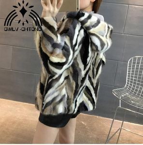 Jackets New Natural Genuine Real Mink Fur Coat with Hood Women's Fashion Allmatch Multicolor Colorfull Jacket