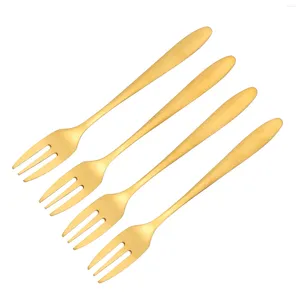 Servis uppsättningar 4 datorer Cake Fork Three Tine Dessert Forks Gold Mini Kids rostfritt stålredskap