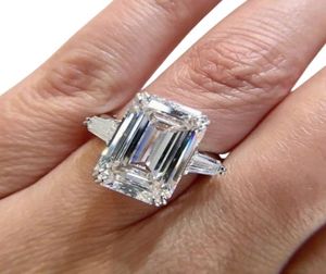 Luxury 925 Sterling Silver SQUARE Emerald cut Simulated Diamond Wedding Engagement Cocktail Women Gemstone Ring Jewelry Whole1802311