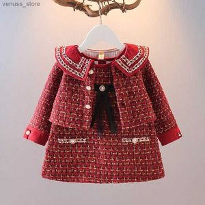Conjuntos de roupas Melario moda crianças meninas princesa roupas xadrez conjunto outono bebê crianças manga longa casaco outwear + tanque-vestido 2pcs doce terno