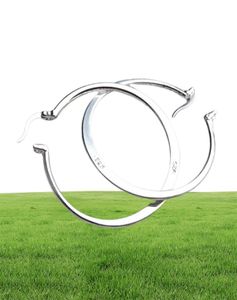 Real 925 Sterling Silver Oval Big Hoop Earrings For Women Flat Thin Round Wedding Jewelry Accessory Punk Brincos Joyas De Plata 5902553