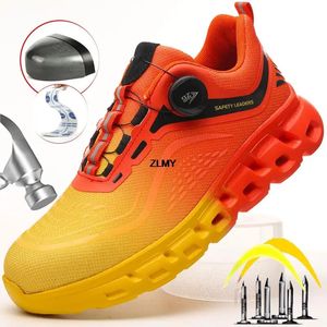 Zlmy Light Safety Shoes Men Steel Toe Sneaker Rotatory Button Puncture Proof Work Man Fashion Boots Antistab 231225