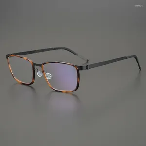 Солнцезащитные очки рамы ручной работы без винтовых оптических очков для мужчин женщины винтажный бизнес прямоугольник Myopia Eyeglasses Корейский сверхлегкий