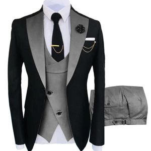 Куртки с двойным цветом, мужски подходят к 3 частям, адаптированные лучшие мужчина жених Свадебное смокинг Слим Фат Жаккардовый пиджак жилет брюк брюк