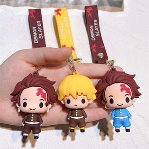 Demon Slayer PVC Anime 3D Car Keychain Cartoon Character Toy Figure Bag Pendant Kimetsu No Yaiba Rubber Keychain