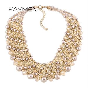 Kaymen Handgjorda Crystal Fashion Halsband Golden Plated Chains Beads Maxi Statement Necklace For Women Party Bijoux NK-01561 220212260E