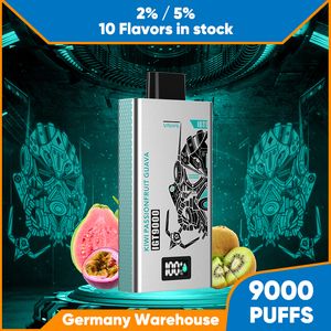 Original pré-preenchido Vape Pod 650mAh Bateria recarregável descartável E Cigarro 9000 Puffs Pod 14ml Eliquid Mesh Coil Qualidade confiável 10 sabores de frutas diferentes