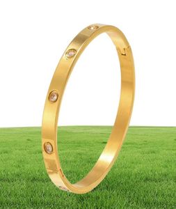 Gold Bangle Screw Srebrne bransoletki 316L Tytanium Biżuteria Stalowa luksusowy kamienny diament bez śrubokręta