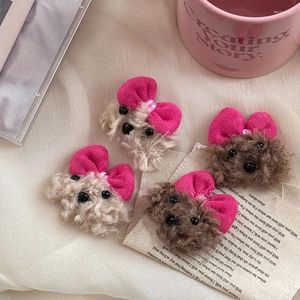 Hair Accessories Autumn Winter Cute Plush Red Bow Dog Puppy Clip For Girl Women Fairy Sweet Soft Hairpin Barrettes Fashion Party