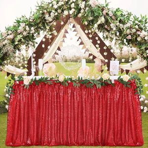 14ft Table Skirt Red Sequins Rectangle Square Round Glitter Tablecloth for Wedding Party Dinner Baby Shower Christmas Decoration 231225