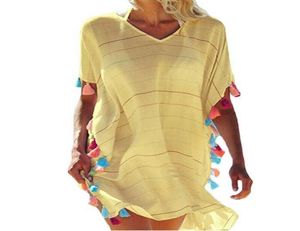 Nappette da spiaggia a righe da spiaggia Bikini Fringe Coperchio su spiaggia Donna sexy Summer Abito casual V Nock da bagno Copertina da bagno Up4133060