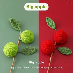 Decorative Flowers Creative Wool Weaving Big Apple Flower Bouquet Red Green Double-Headed Fruit Simulation Plant Quantity 10 Branches