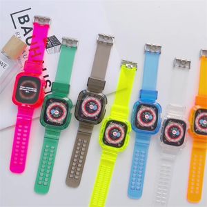 Case+Strap Apple Watch Band 44mm 44mm 45mm 41mm 42mm 38mm Aksesuarlar Şeffaf Silikon Bilezik Iwatch Serisi 8 3 6 SE 50PCS