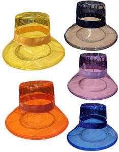 Unisex PVC Transparent Bucket Hat Bright Jelly Wide Brim Waterproof Rain hat17982759