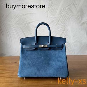 Borsa a mano in pelle scamosciata Birrks 7A Top in vera pelle fatta a mano inverno moda cucita a mano portatile blu intensoCD49NCOP