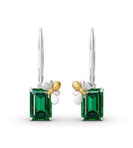 Hoop Huggie Luxury Green Crystal Square Stone Earrings Vintage Gold Color Small Bee Boho Silver Party for Women3664693