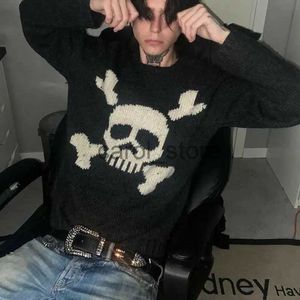 Erkek Sweaters Gotik Sweater Kafatası Grafik Örgü Hip Hop Punk Erkek Külkü Retro Vintage Uzun Kollu Kadınlar Üst Boy Y2K Giysileri 90S J231225