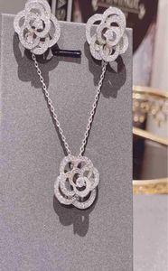 Camellia hollowed out flowers fashion stars with grandma Xiang versatile Necklace Earrings women2100061