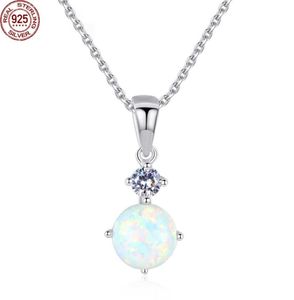 Utsökt Sterling Silver 925 Round Opal Pendant Necklace For Women Cut Chain Halsband Fashion Jewellery2617417