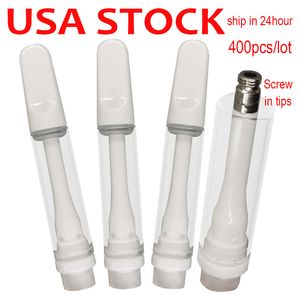 USA STOCK Carrinhos de cerâmica completos 1ml Parafuso plano em pontas 510 Thread Vape Cartuchos Tanques de vidro 4 furos de óleo Bobina de cerâmica Atomizadores de óleo grosso Vazio E-cigarro V22 Logotipo personalizado