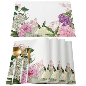 Peonies Roses Flower White Table Mat Wedding Holiday Party Dining Placemat Kitchen Accessories Napkin 231225