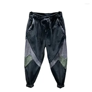 Men's Pants Patchwork Oversized Streetwear Harem Loose Contrast Casual Drawstring Male Trousers Autumn Winter