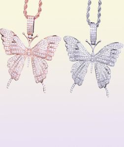 Butterfly Pendant Necklace Charms Gold Color Cubic Zircon Women039s Hip Hop Rock Jewelry MX2008101614116