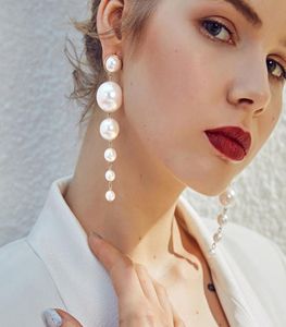 Big Pearl Boncuklar Tassel Küpe Kadınlar İçin Uzun Damla Kolye Piercing Saplama Küpe Bayanlar CHARM Lüks Küpeler Mücevherler1521032