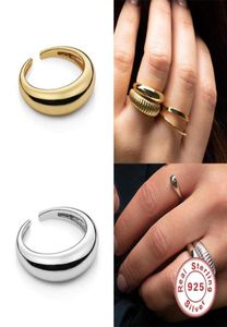 Pierścienie klastra Nieregularny ręcznie robiony otwarty pierścień Sterling 925 Srebrny geometryczny łuk gładka powierzchnia Allmatch Women039s Palce Biżuteria 6335711