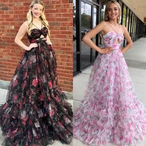 Rose Print Formal Party Dress 2k24 Rosette Floral Layers Ruffle Skirt Lady Pageant Senior Prom Evening Event Hoco Gala Cocktail Red Carpet Dance Gown Photoshoots