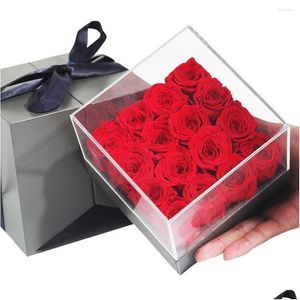 Flores decorativas grinaldas 16 pcs flor preservada eterna rosa em caixa casamento natal aniversário dia dos namorados anniversa homefavor dhcqb