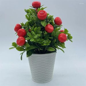 装飾的な花人工植物ボンサイオレンジフルーツツリーウィンドウ装飾プラスチックガーデン偽の植物鍋家