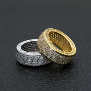 Mens Ring Hip Hop Jewelry Zircon Iced Out Rostless Steel Rings Luxury Gold Plated For Lover Fashion Jewelry Whole Blinging 281L