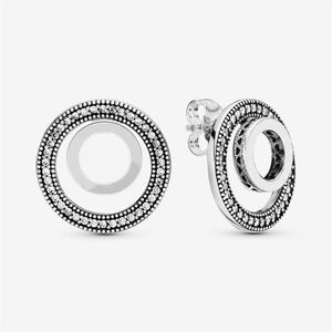 100% 925 Sterling Silver Logo Circle Stud Earrings Pave Cubic Zirconia Fashion Women Wedding Engagement Jewelry Accessories286K