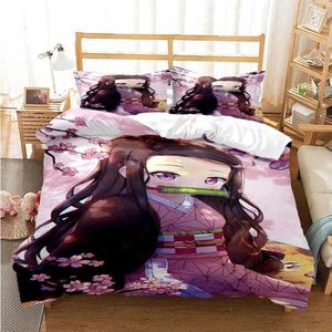 uppsättningar sängkläder set anime demon slayer duvet cover clefer säng linne singel tvilling full queen size 3d barn flicka pojkar gåva nezuko kamado f